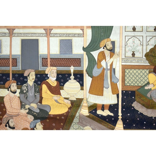 698 - Persian School (C1920) Watercolours on silk, Matched pair, Largest 112 cm x 75 cm.