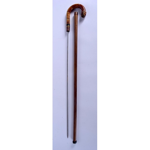 717 - AN ANTIQUE BAMBOO CASED SWORD STICK. 93 cm long.