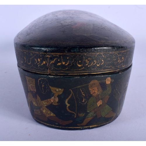 729 - A LARGE 19TH CENTURY PERSIAN QAJAR LACQUERED PEN BOX painted with figures and horses in landscapes. ... 