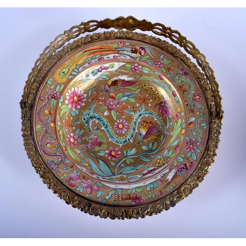 73 - A 19TH CENTURY FRENCH SAMSONS OF PARIS PORCELAIN PLATE with French gilt metal mounts, together with ... 