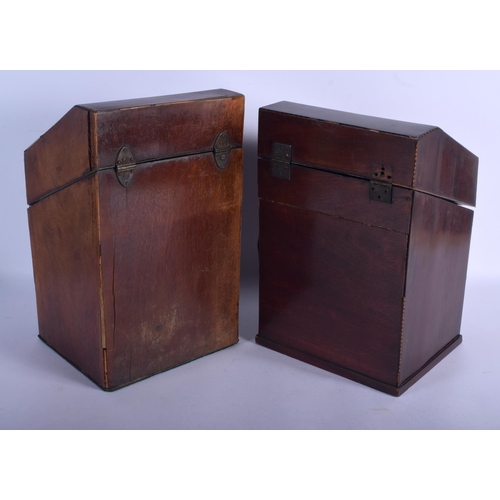 743 - TWO GEORGE III MAHOGANY KNIFE BOXES. Largest 38 cm x 22 cm. (2)