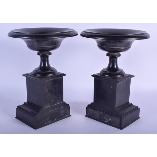 755 - A PAIR OF 19TH CENTURY EUROPEAN GRAND TOUR SLATE AND MARBLE TAZZA decorated with Egyptian figures. 2... 