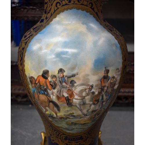 784 - A HUGE 19TH CENTURY SEVRES PORCELAIN BALUSTER NAPOLEONIC VASE painted with battle scenes, supported ... 