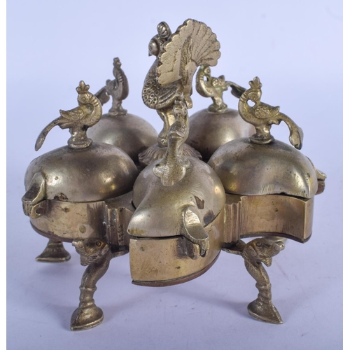 812 - A 19TH CENTURY INDIAN SILVERED BRONZE PANDAN SPICE BOX overlaid with birds. 11 cm x 11 cm.