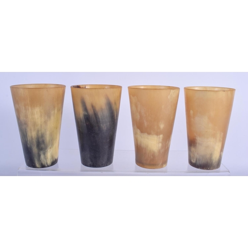 813 - FOUR ANTIQUE CONTINENTAL HUNTING HORN BEAKERS. 11 cm x 6 cm.