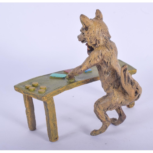 819 - A CONTEMPORARY COLD PAINTED BRONZE GAMBLING FOX. 10 cm x 10 cm.