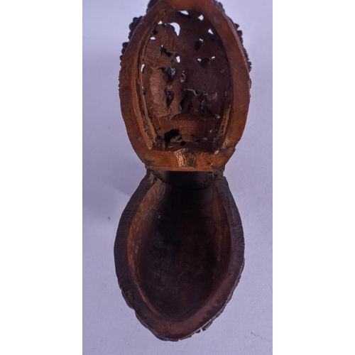 836 - AN EARLY 19TH CENTURY FRENCH CARVED COQUILLA NUT DOUBLE BO decorated with vines and foliage. 14 cm w... 