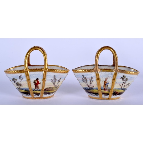 84 - A RARE PAIR OF LATE 18TH CENTURY WORCESTER FLIGHT BARR AND BARR PORCELAIN BASKETS painted with figur... 