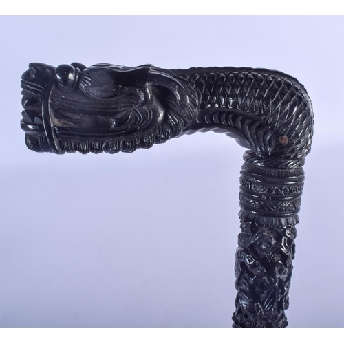 849 - A FINE 19TH CENTURY CHINESE CARVED DRAGON HANDLED WALKING CANE probably Canton Tortoiseshell c1840, ... 