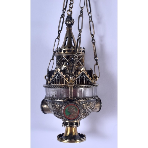 886 - A VERY FINE 18TH CENTURY EUROPEAN SILVER ROCK CRYSTAL RELIQUARY with painted enamelled portrait. 104... 