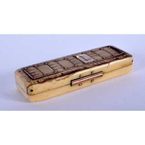 889 - A GEORGE III IVORY AND GOLD TOOTHPICK CASE. 6 cm x 2 cm.