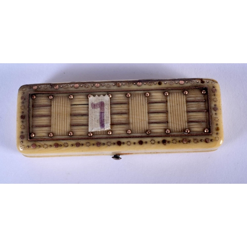 889 - A GEORGE III IVORY AND GOLD TOOTHPICK CASE. 6 cm x 2 cm.