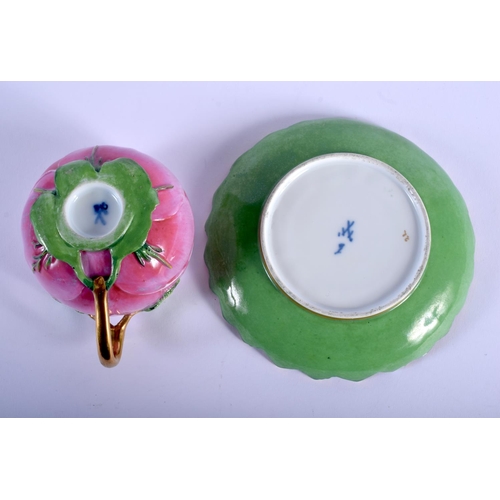 89 - A RARE 19TH CENTURY MEISSEN PORCELAIN ARTICHOKE MOULDED CUP AND SAUCER of naturalistic form, with gi... 