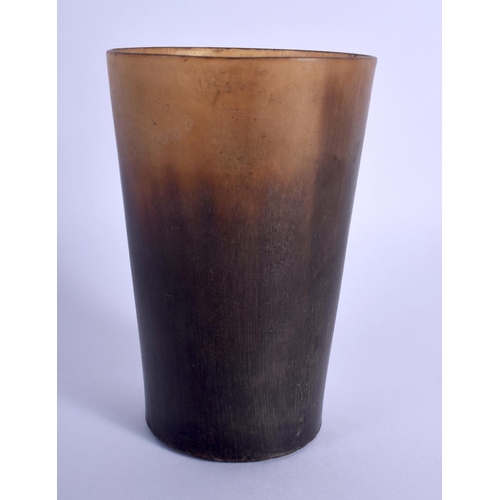 895 - AN ANTIQUE CARVED HORN HUNTING BEAKER together with a shoe horn & jewellery boxes. (6)