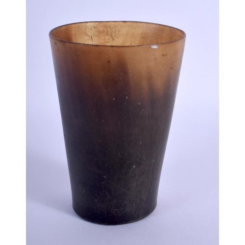 895 - AN ANTIQUE CARVED HORN HUNTING BEAKER together with a shoe horn & jewellery boxes. (6)