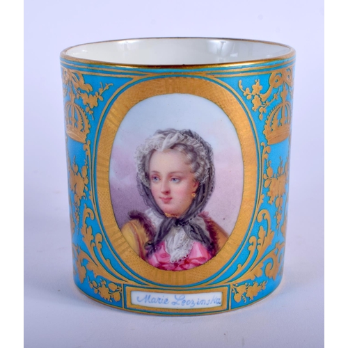 94 - A FINE 19TH CENTURY SEVRES PORCELAIN CABINET CUP AND SAUCER painted with portraits and bands of foli... 