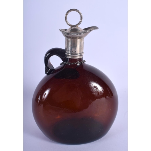 949 - AN ART DECO SILVER AND AMBER GLASS WHISKEY JUG. London 1932. 21 cm x 14 cm.