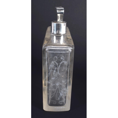 956 - A VINTAGE ENGRAVED GLASS FIVE SECTION SCENT BOTTLE HOLDER. Silver 184 grams. 13.5 cm x 9.5 cm. (5)