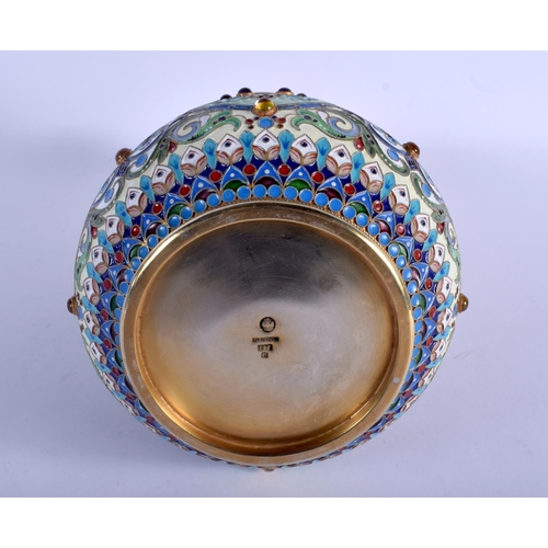 960 - A LARGE TWIN HANDLED CONTINENTAL SILVER AND ENAMEL JEWELLED VASE decorated with flowers. 1222 grams.... 