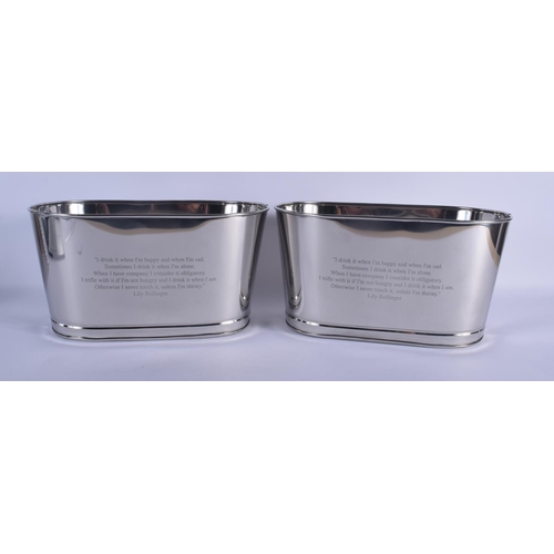 974 - A LARGE PAIR OF CONTEMPORARY SILVER PLATED WINE COOLERS. 19 cm x 24 cm.