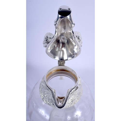 990 - A CONTEMPORARY WILD BOAR SILVER PLATED GLASS DECANTER. 27 cm x 24 cm.