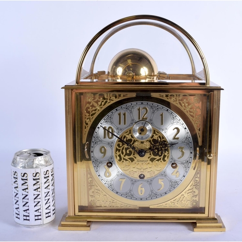 1478 - A RARE GERMAN KIENINGER BRASS BELL STRIKING MANTEL CLOCK with silvered dial and brass numerals. 34 c... 