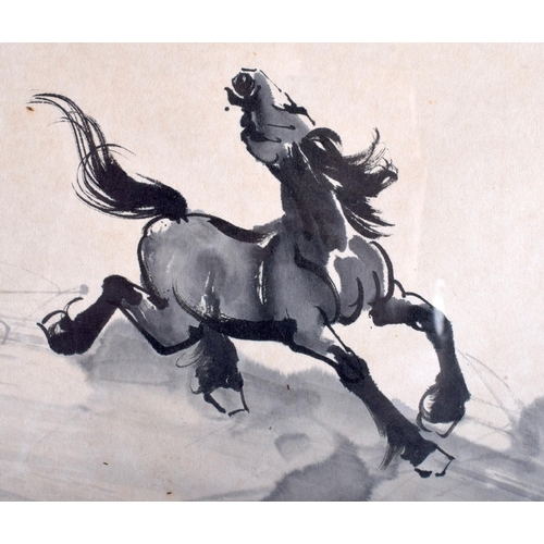 1501 - AN EARLY 20TH CENTURY CHINESE INK WORK WATERCOLOUR late Qing/Republic, painted with a horse amongst ... 