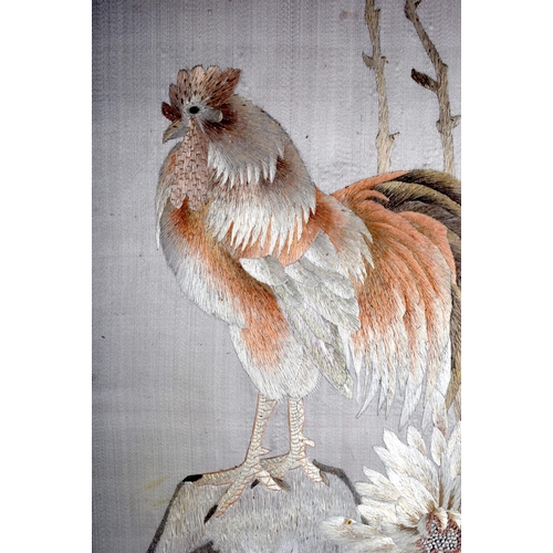 1505 - A PAIR OF 19TH CENTURY CHINESE SILKWORK EMBROIDERED PANELS depicting birds within landscapes. Silk 1... 