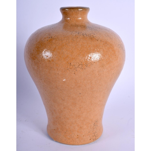 1516 - AN UNUSUAL 19TH CENTURY CHINESE ORANGE GLAZED PORCELAIN MEIPING VASE Qing, with unusual partial crac... 