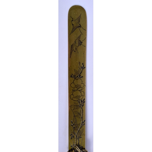 1521 - A 19TH CENTURY JAPANESE MEIJI PEIROD SILVER INLAID LETTER OPENER modelled within landscapes. 30 cm l... 