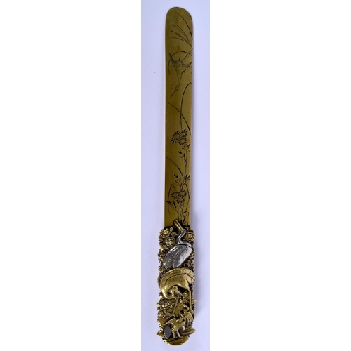 1521 - A 19TH CENTURY JAPANESE MEIJI PEIROD SILVER INLAID LETTER OPENER modelled within landscapes. 30 cm l... 