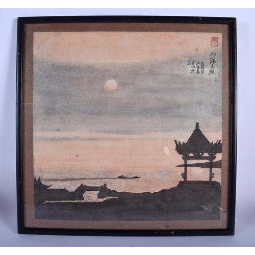 1527 - AN EARLY 20TH CENTURY JAPANESE MEIJI PERIOD WATERCOLOUR painted with boats at sea. Image 33 cm squar... 