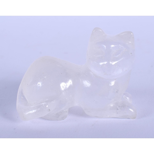 1528 - A LATE 19TH CENTURY CHINESE CARVED ROCK CRYSTAL FIGURE OF A CAT Qing, modelled recumbent 3.5 cm x 3 ... 