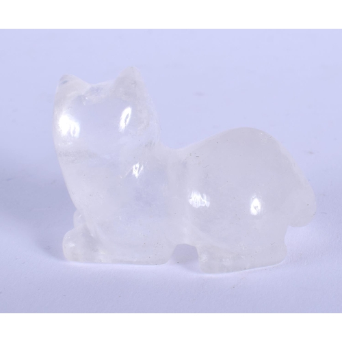 1528 - A LATE 19TH CENTURY CHINESE CARVED ROCK CRYSTAL FIGURE OF A CAT Qing, modelled recumbent 3.5 cm x 3 ... 