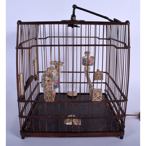 1541 - A RARE EARLY 20TH CHINESE CARVED JADE BONE TORTOISESHELL AND BOXWOOD BIRD CAGE late Qing/Republic, w... 