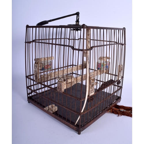 1541 - A RARE EARLY 20TH CHINESE CARVED JADE BONE TORTOISESHELL AND BOXWOOD BIRD CAGE late Qing/Republic, w... 