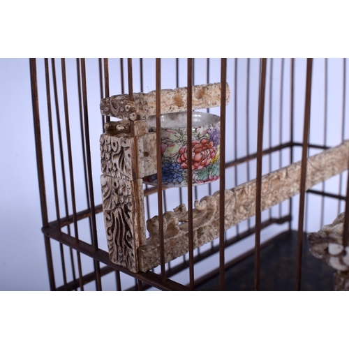 1541 - A RARE EARLY 20TH CHINESE CARVED JADE BONE TORTOISESHELL AND BOXWOOD BIRD CAGE late Qing/Republic, w... 