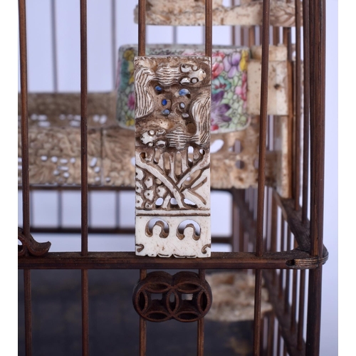 1541 - A RARE EARLY 20TH CHINESE CARVED JADE BONE TORTOISESHELL AND BOXWOOD BIRD CAGE late Qing/Republic, w... 