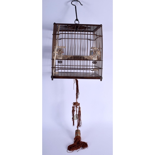 1541 - A RARE EARLY 20TH CHINESE CARVED JADE BONE TORTOISESHELL AND BOXWOOD BIRD CAGE late Qing/Republic, w... 