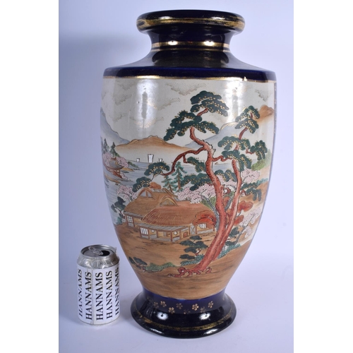 1543 - A VERY LARGE EARLY 20TH CENTURY JAPANESE MEIJI PERIOD SATSUMA VASE painted with boats within a lands... 