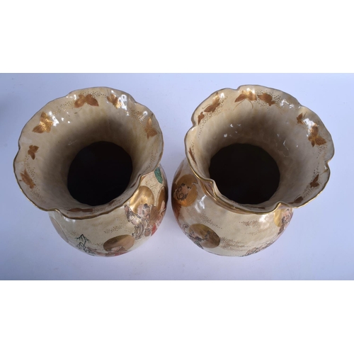 1558 - A LARGE PAIR OF 19TH CENTURY JAPANESE MEIJI PERIOD SATSUMA VASES of crimped form, painted with immor... 