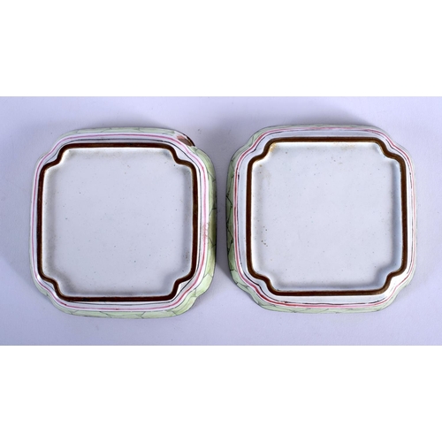 1560 - A FINE PAIR OF 19TH CENTURY CHINESE CANTON ENAMEL SQUARE FORM DISHES Qing, painted with flowers. 9.5... 