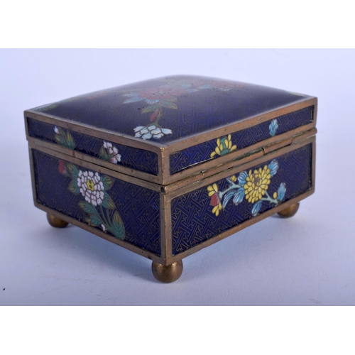 1566 - A 19TH CENTURY CHINESE CLOISONNE RECTANGULAR CASKET Qing, decorated with foliage. 9 cm x 7.5 cm.