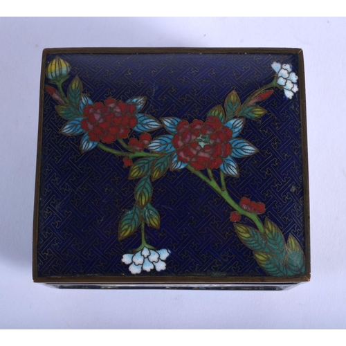 1566 - A 19TH CENTURY CHINESE CLOISONNE RECTANGULAR CASKET Qing, decorated with foliage. 9 cm x 7.5 cm.