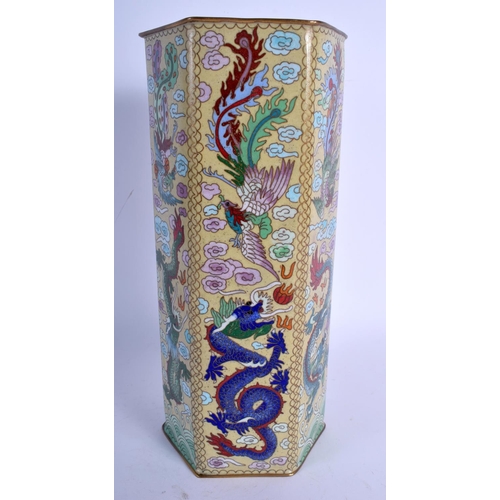 1605 - A LARGE EARLY 20TH CENTURY CHINESE HEXAGONAL CLOISONNE ENAMEL VASE late Qing/Republic. 30 cm x 12 cm... 