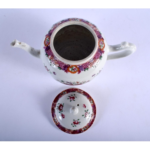 1610 - AN 18TH CENTURY CHINESE EXPORT FAMILLE ROSE TEAPOT AND COVER Qianlong, painted with flowers. 17 cm w... 