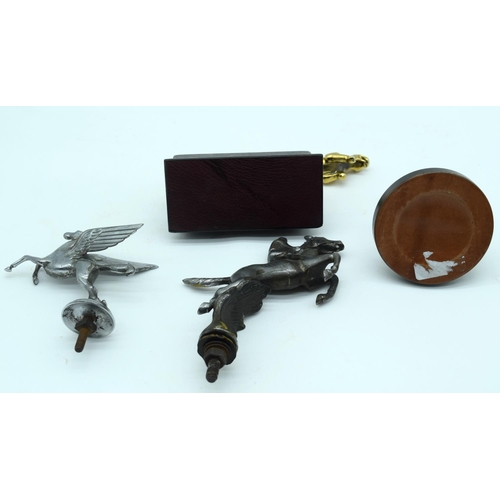 2532 - A Collection of metal car mascots including Jaguar , Pegasus , horse & Jockey and a life boatman fig... 