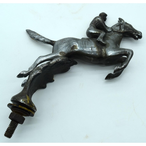 2532 - A Collection of metal car mascots including Jaguar , Pegasus , horse & Jockey and a life boatman fig... 
