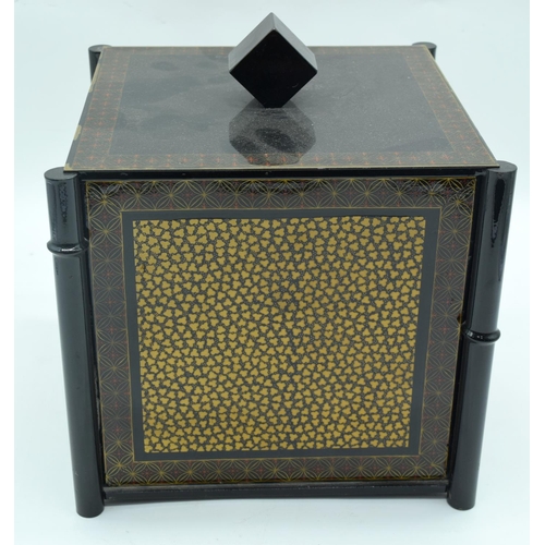 2538 - A vintage Italian  metal  ice bucket together with a Jamaican cigar container and two Spanish bottle... 