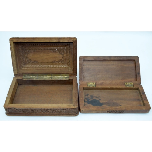 2558 - A mid century carved wooden box floral pattern together with carved wooden pen box 21cm (2).